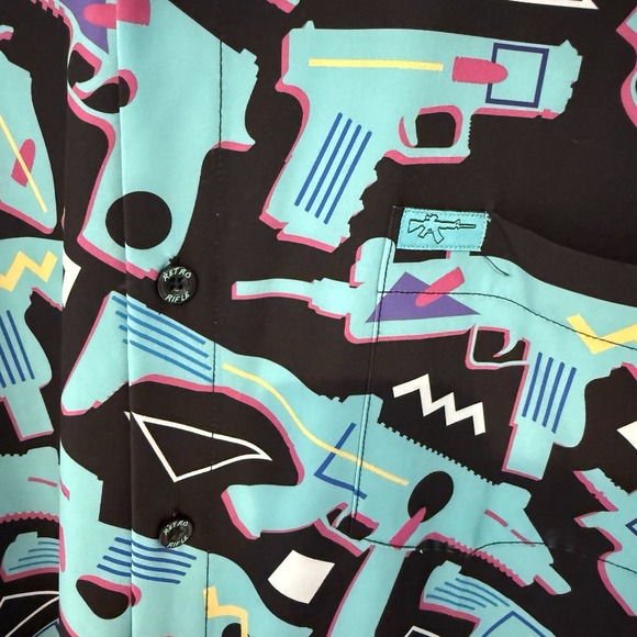 Retro Rifle The 80 Shirt Mens XL Teal All Over Print Button EUC - Picture 3 of 5